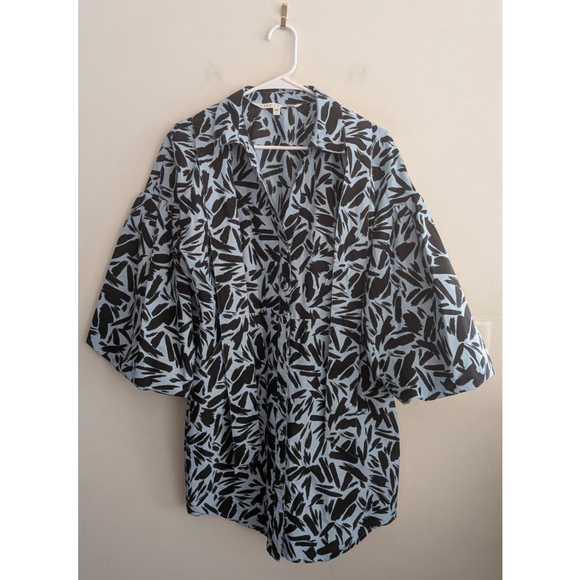 Women's Veronica Beard Mini Shirt Dress Size 8 Blue Black Leaf Print - Picture 3 of 12